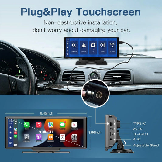 T10 3-in-1 Universal Smart Screen (Carplay /Andorid Auto 10" Touch Screen / Dash Cam)  for All Vehicles , Front/Rear Dual Camera